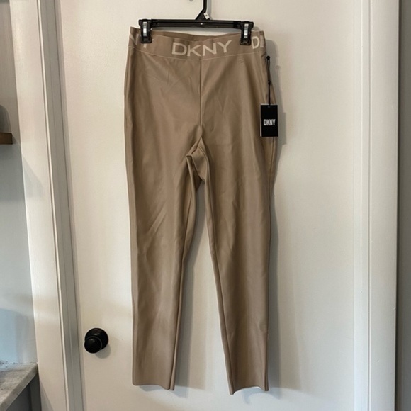 DKNY PULL ON FAUX LEATHER SKINNY PANTS BEIGE - Picture 1 of 6